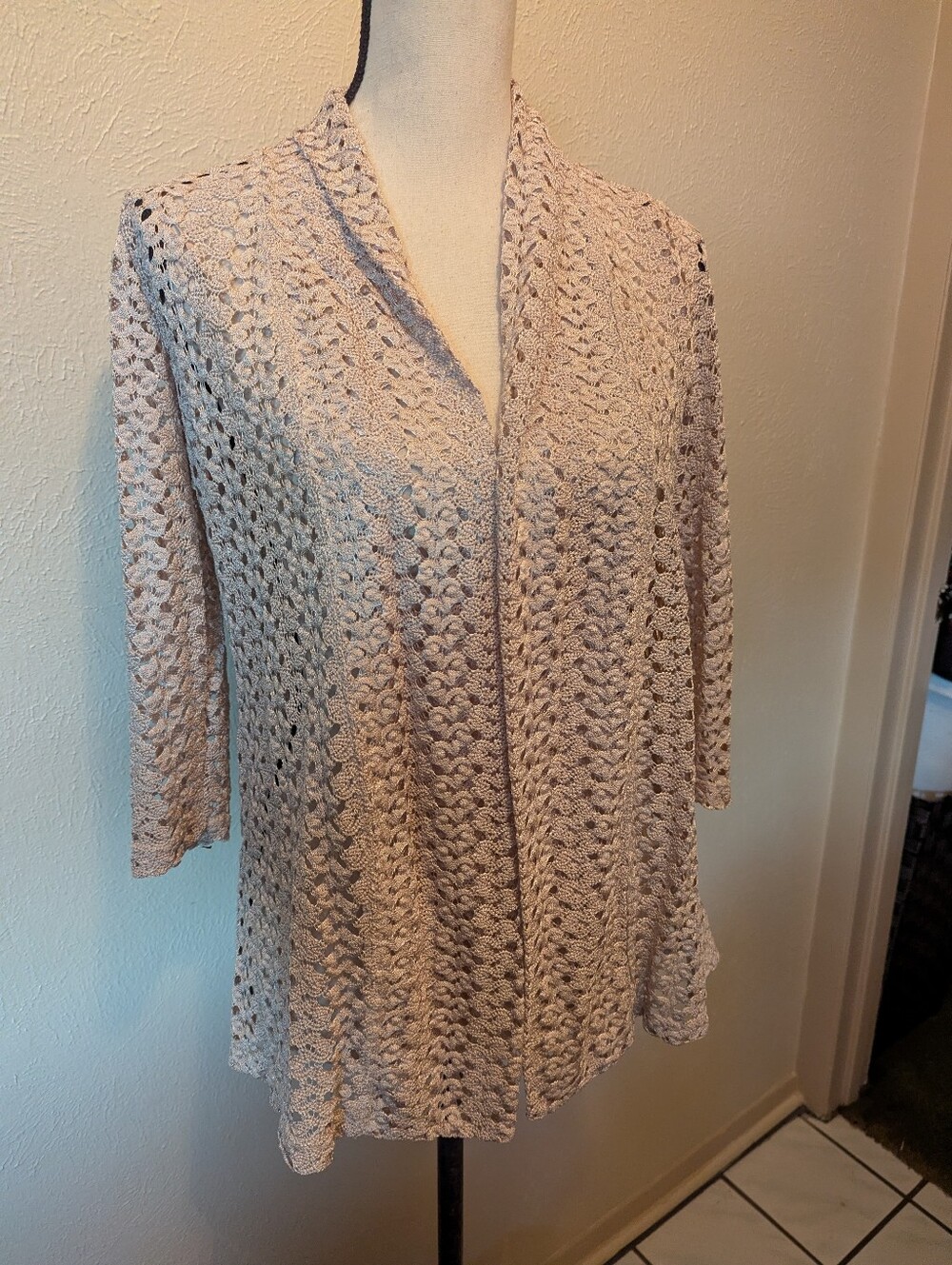 JM Collection Petite Light Beige Open Knit Women's Sweater Cardigan